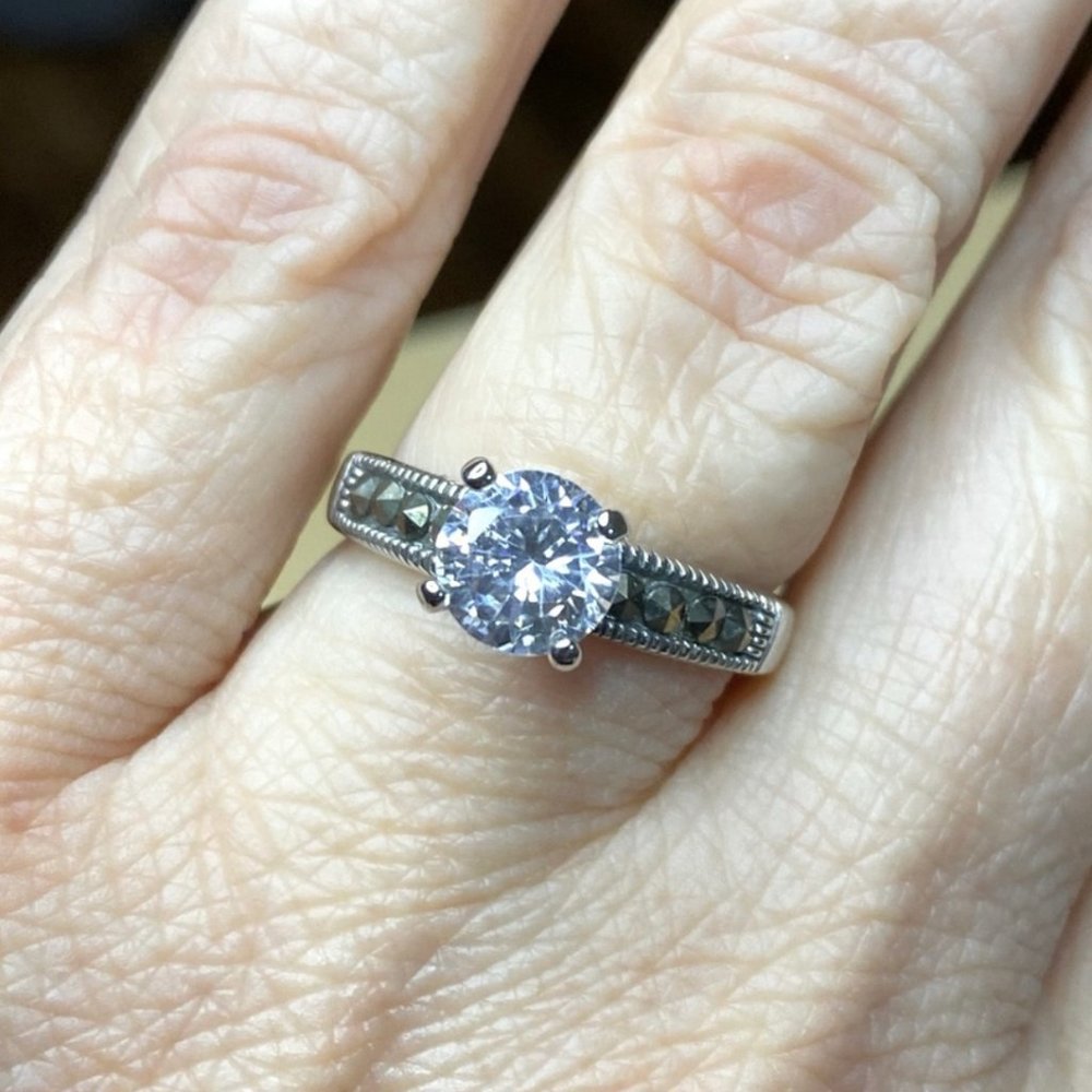 Set of 3: Clear CZ, Marcasite Rhodium Plated Rings